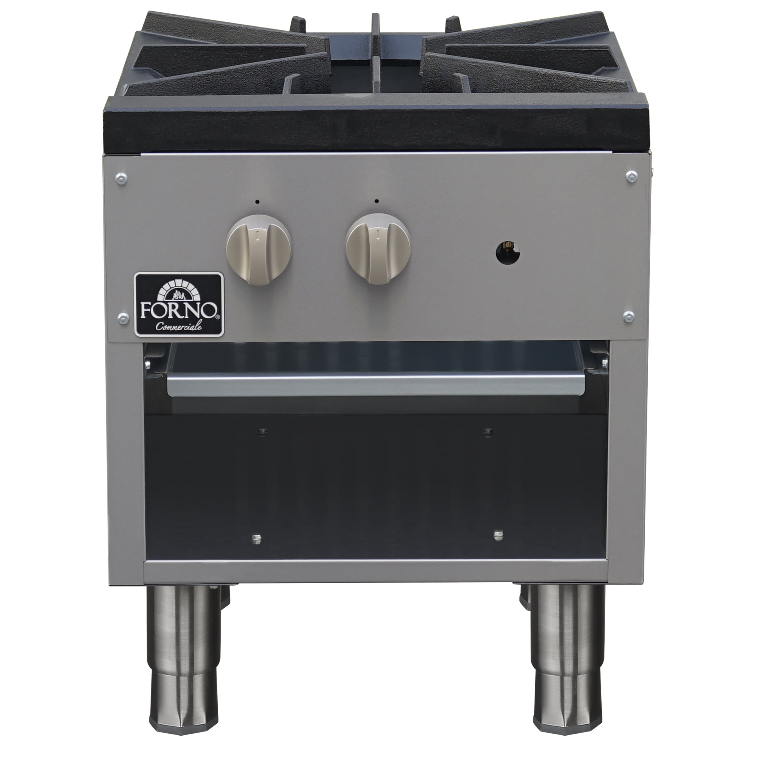 Forno Commerciale gas stock pot range, 1 powerful 3-ring burner, 80,000 BTU, durable stainless steel, heavy-duty cast iron grate