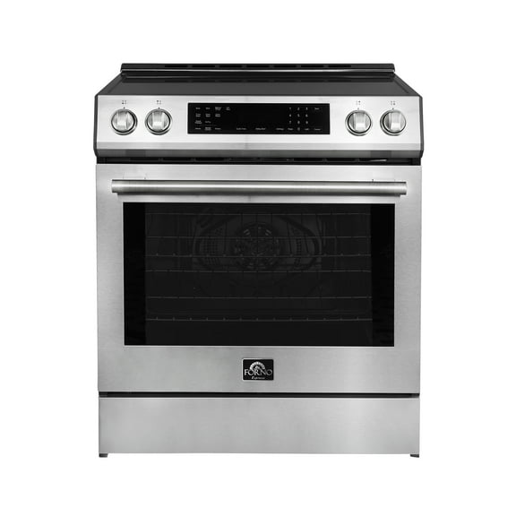 Forno Donatello Espresso 30-Inch Slide-In Stainless Steel Induction Range, Convection Oven, 5 Cooking Zones, Touch Control Panel