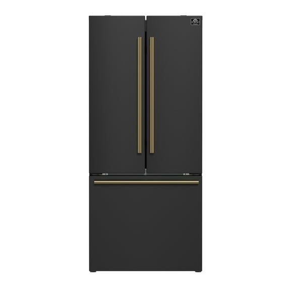 Forno Gallipoli Espresso 30-Inch Black French Door Refrigerator, Bottom Freezer, 17.5 Cu. Ft., No Frost, Ice Maker