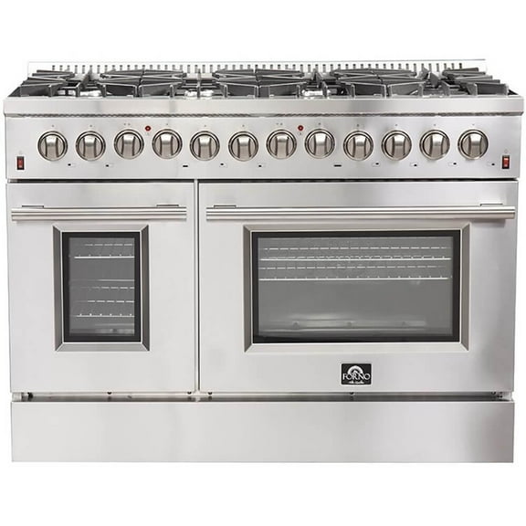 Forno Galiano 48-Inch Freestanding Dual Fuel Range, 8 Burners, Double Convection Ovens
