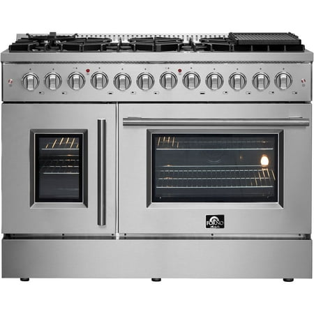 Forno Appliances - Galiano 6.58 Cu. Ft. Freestanding Double Oven Dual Fuel Range with Left Swing Door and Air Fry Function