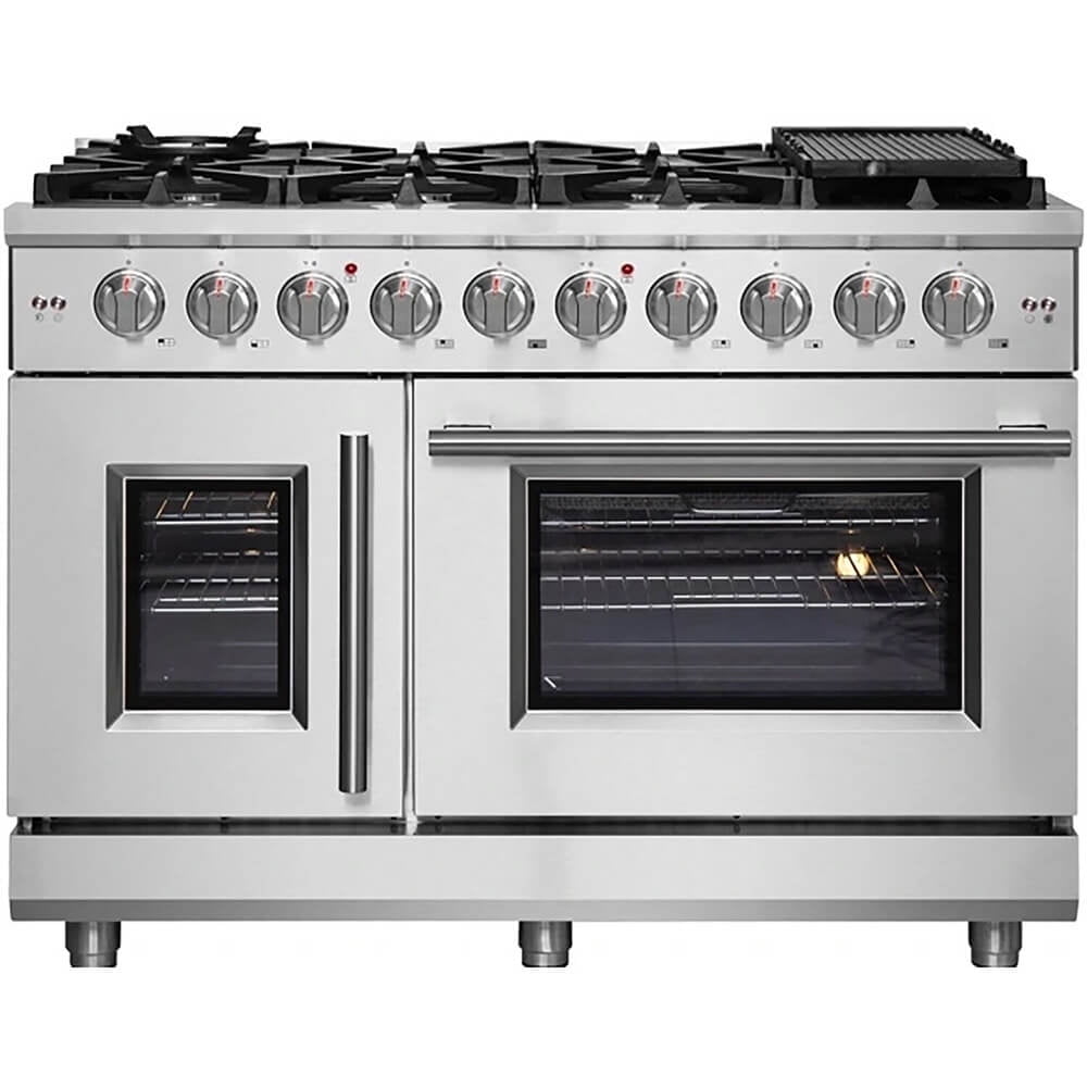 48-Inch Stainless Steel Freestanding Gas Range with Convection and Griddle