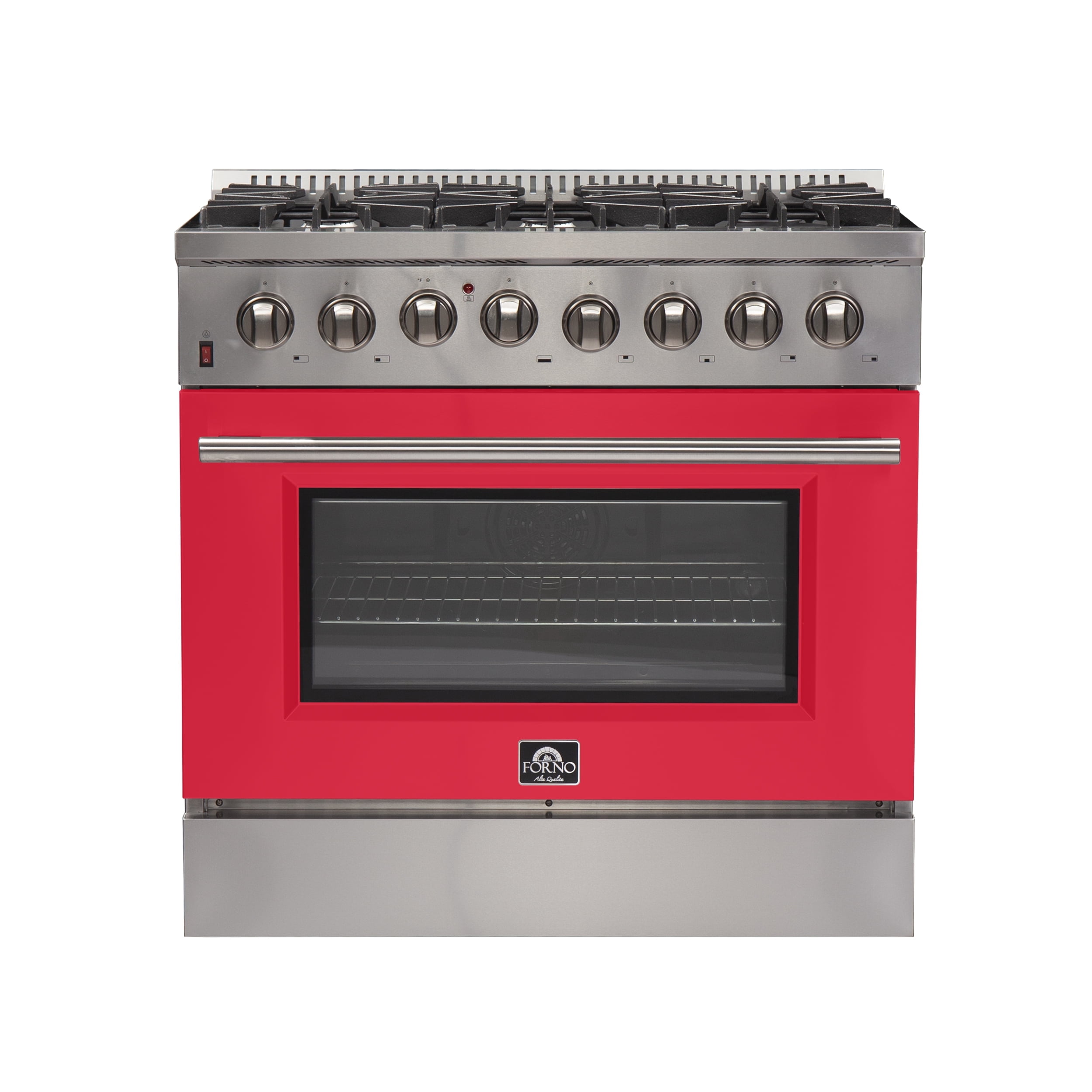 Forno Galiano 36-Inch Freestanding Dual Fuel Range, 6 Burners, Double Convection Ovens, Red Door
