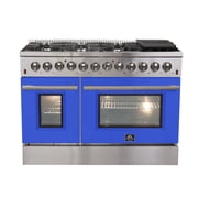 Forno Galiano 48-Inch Freestanding Dual Fuel Range, 8 Burners, Double Convection Ovens, Blue Doors
