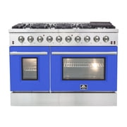 Forno Galiano 48-Inch Freestanding Gas Range, Stainless Steel, 8 Burners, 107,000 BTU, Griddle, Double Ovens, Energy Efficient, Blue Doors
