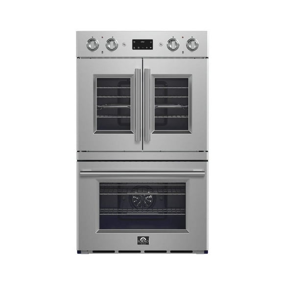 Forno Gallico 30-Inch Electric French Door Double Oven, Stainless Steel, Convection Cooking, Touch Control Panel, Self-Cleaning Function