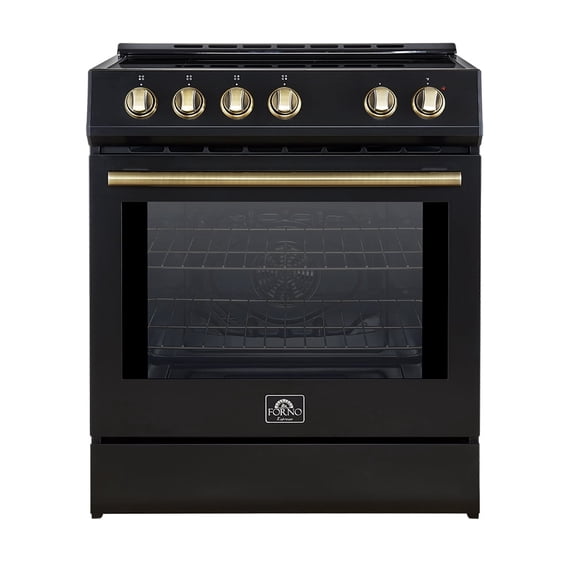 Forno Leonardo Espresso 30-Inch Slide-In Black Induction Range, Convection Oven, 5 Cooking Zones, Touch Control Panel