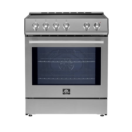 Forno Appliances - 30 in. Wide 4 Elements Leonardo Espresso 5 cu.ft. Slide-In Electric Induction Convection Range with Customizable Handles - Silver