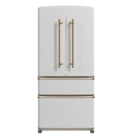 Forno Appliances - 33 in. Wide Luigi 18 Cu. Ft. Counter-Depth French Door Refrigerator with Antique Brass Handles - White