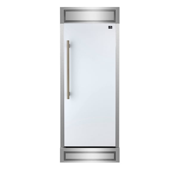 Forno Maderno 28-Inch Built-In Convertible Refrigerator in White with Antique Brass Handle, 13.6 cu.ft. Right Swing with Decorative Grill - 32-Inch Wide