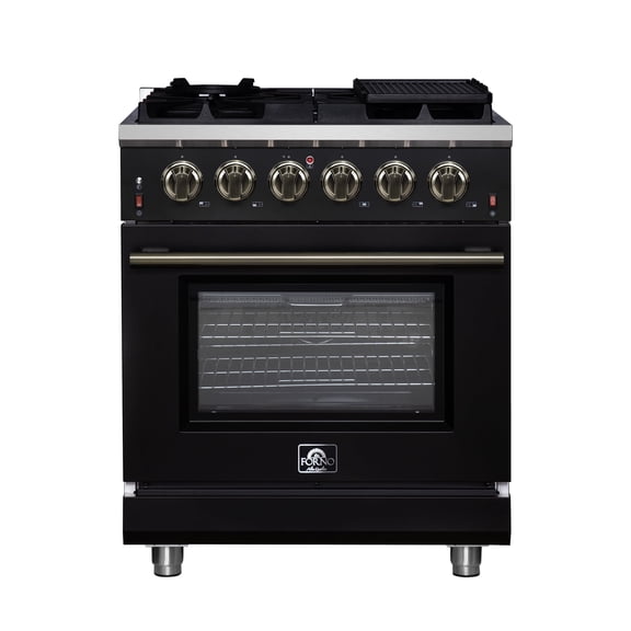 Forno Massimo 30-Inch Black Freestanding Gas Range, 5 Burners, True Convection Oven