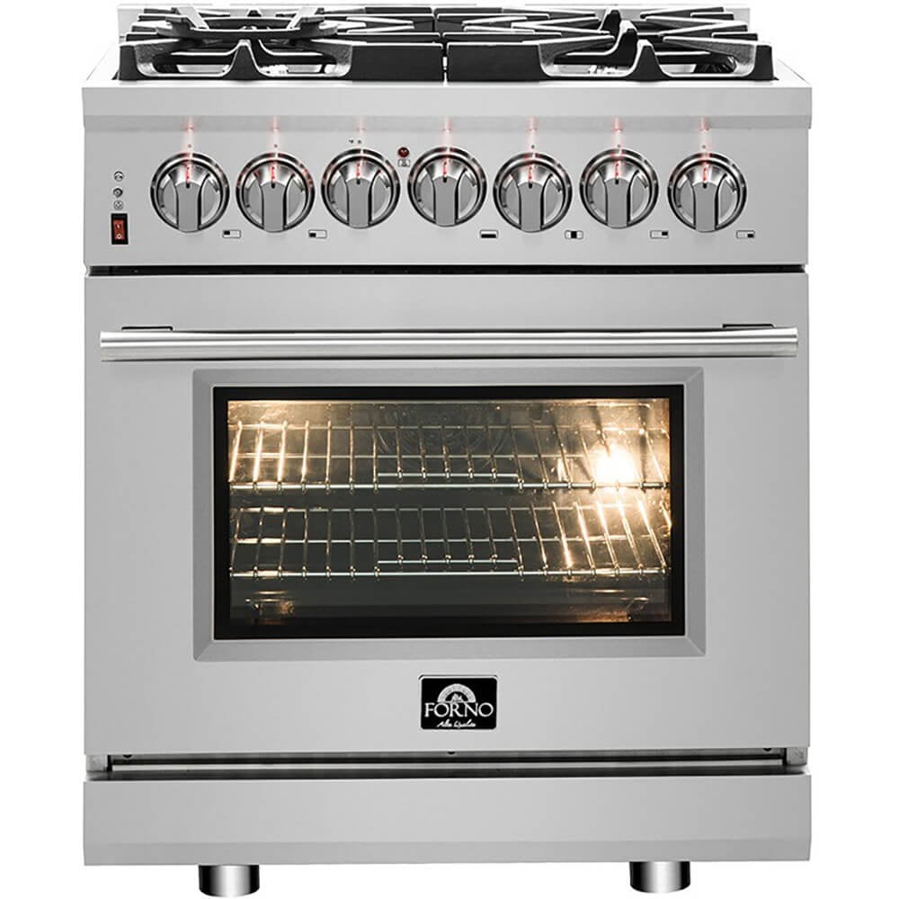 Forno Massimo 30-Inch Freestanding French Door Dual Fuel Range, 4 Burners, True Convection Oven