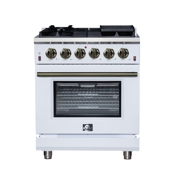Forno Massimo 30-Inch White Freestanding Gas Range, 5 Burners, True Convection Oven