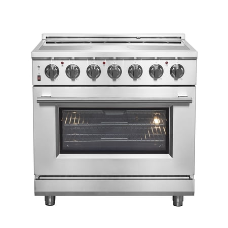 Forno Appliances - 36 in. Wide 5 Elements Massimo 5.36 Cu. Ft. Freestanding Electric Range with Steam Cleaning and Chef Door - Stainless Steel
