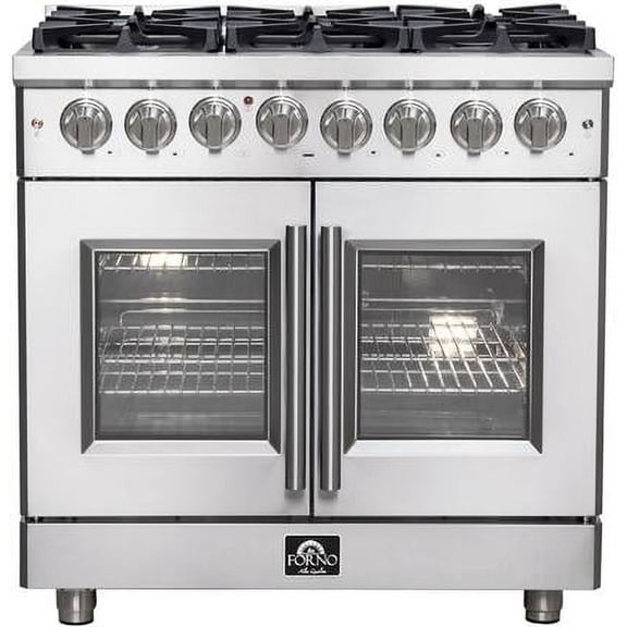 Forno Massimo 36-Inch Freestanding French Door Dual Fuel Range, 6 Burners, True Convection Oven