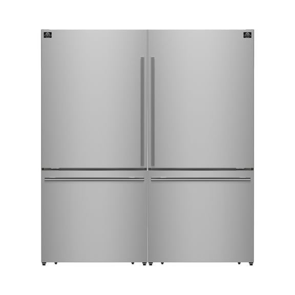 Forno Milano 2-Piece 62-Inch Freestanding Dual Bottom Freezer Refrigerator, Stainless Steel 34.4 cu.ft, Touch Control, Ice Maker