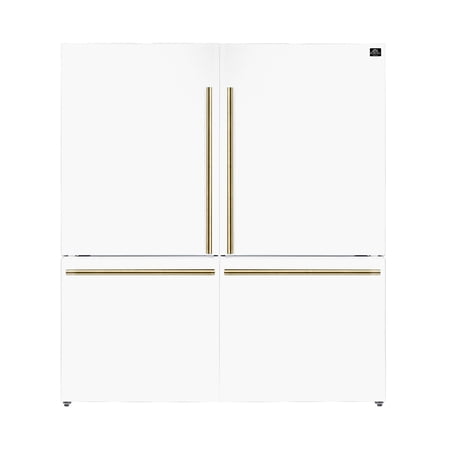 Forno Milano 2-Piece 62-Inch Freestanding Dual Bottom Freezer Refrigerator, White â€“ 34.4 cu.ft, Touch Control, Ice Maker