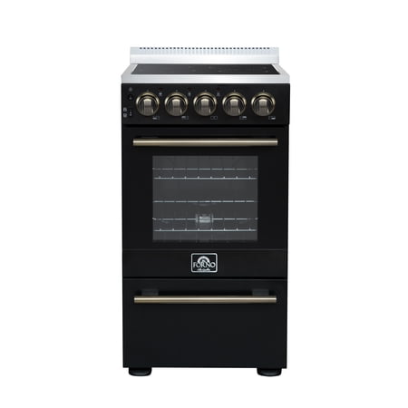 Forno Appliances - 20 in. Wide 4 Elements Pallerano 2.05 Cu. Ft. Freestanding Electric Range with Antique Brass Accessories - Black