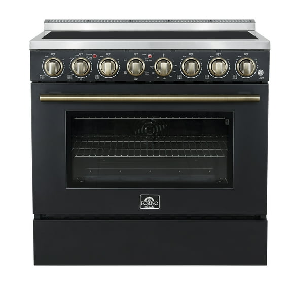 Forno Paolo 36 Inch Black Freestanding Electric Range, Stainless Steel, 5.44 cu.ft, True Convection Oven, Energy Efficient