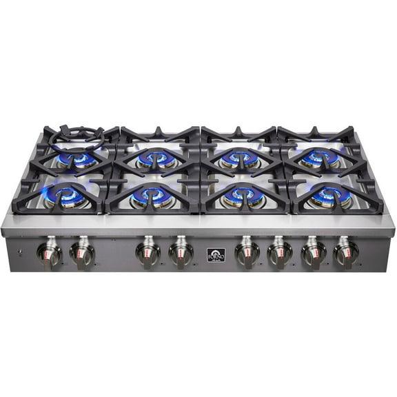 Forno Spezia Alta Qualita 48-Inch Pro-Style Gas Rangetop, Stainless Steel, 8 Sealed Burners, Continuous Cast Iron Grates, High Heat Output