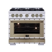 Forno Ambassador 36" Dual Fuel Range in White, 6 Sealed Burners, 71,000 BTU, 5.2 Cu.Ft. convection Oven