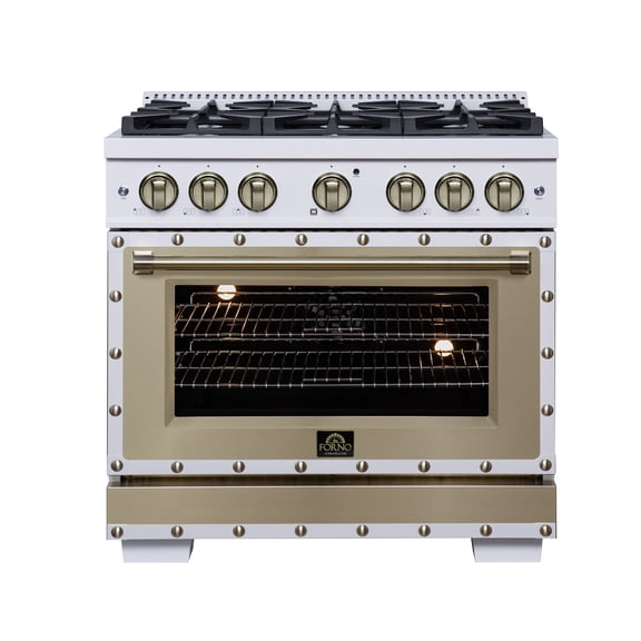 Forno Valente 36" Dual Fuel Range in White, 6 Sealed Burners, 71,000 BTU, 5.2 Cu.Ft. convection Oven