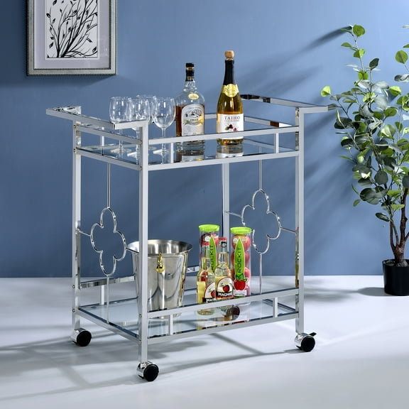 Foroka 2-Shelf Metal Serving Cart with Caster, Chrome