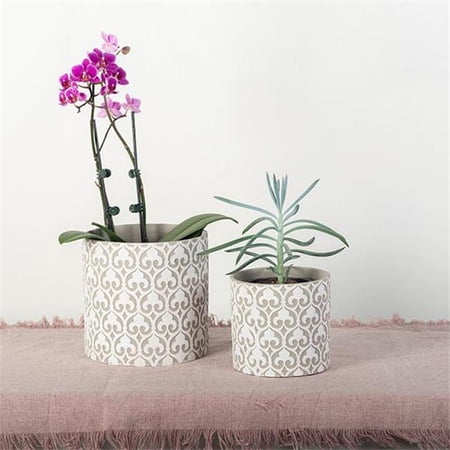 Forpost FP-CNP-215 White & Gray Patterned Cement Planter