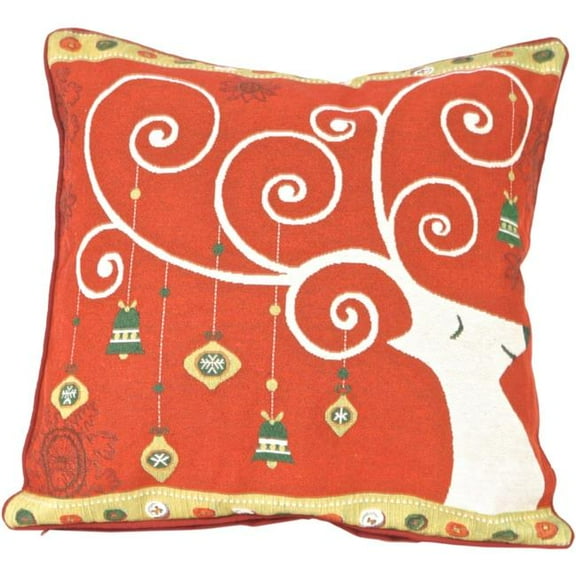 Forpost FP-TXPC-110 Red Tapestry with Reindeer & Ornaments Cushion Cover