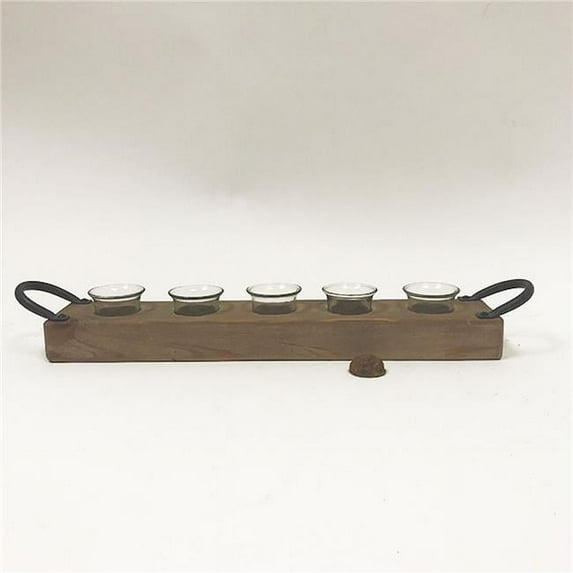 Forpost FP-WEN-025 Metal Handles 5 Tea light Wooden Base Candle Holder