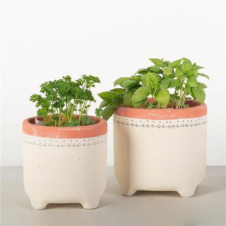 Forpost FP-CNP-211 Off White with Beige Rims Footed Planters - Set of 2