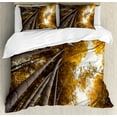 thumbnail image 1 of Forrest Duvet Cover Set, Bottom to Top Branches Fall Landscape Autumn Season Woodland Scenery Photo, Decorative 3 Piece Bedding Set with 2 Pillow Shams, Calking Size, Yellow and Brown, by Ambesonne, 1 of 3