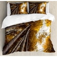 thumbnail image 1 of Forrest Duvet Cover Set, Bottom to Top Branches Fall Landscape Autumn Season Woodland Scenery Photo, Decorative 3 Piece Bedding Set with 2 Pillow Shams, Queen Size, Yellow and Brown, by Ambesonne, 1 of 3