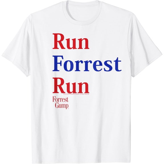 Forrest Gump Run Forrest Run Red And Blue Title Logo T-Shirt mens t shirt，white，women，funny，misfits，men，journey