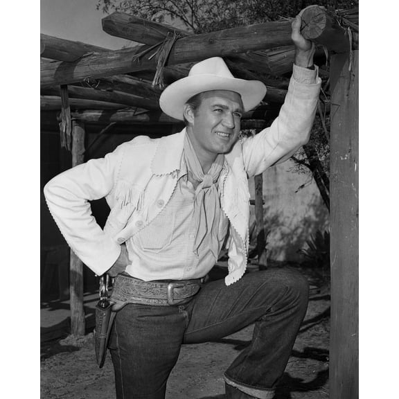 Forrest Tucker Grinning By Post In Cowboy Outfit Gun In Holster 24x36 Classic Hollywood Poster