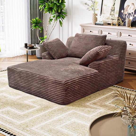 Forrise 51" Chaise Lounge Chair Indoor, Oversized Corduroy Upholstered Boneless Sofa Bed, Cloud Sofa Couches for Living Room, Deep Seat Sleeper Couch Reading Chairs, No Assembly Required, Brown