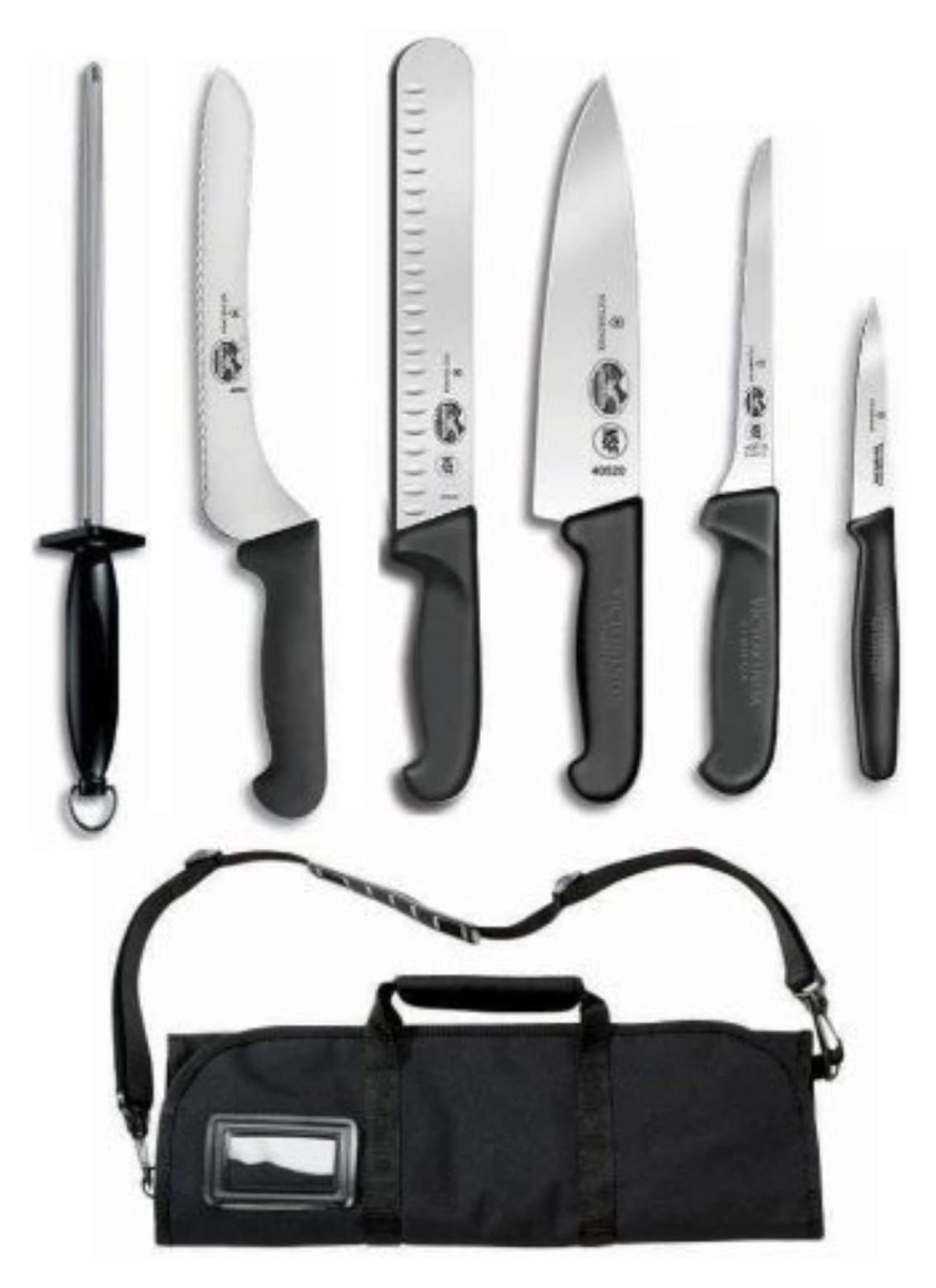 Forschner 7 Pc Fibrox Deluxe Culinary Knife Roll Set,Black
