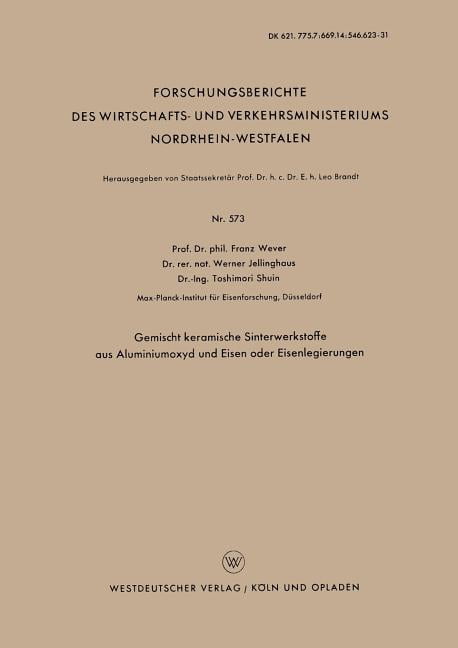 Forschungsberichte Des Wirtschafts- Und Gemischt Keramische ...