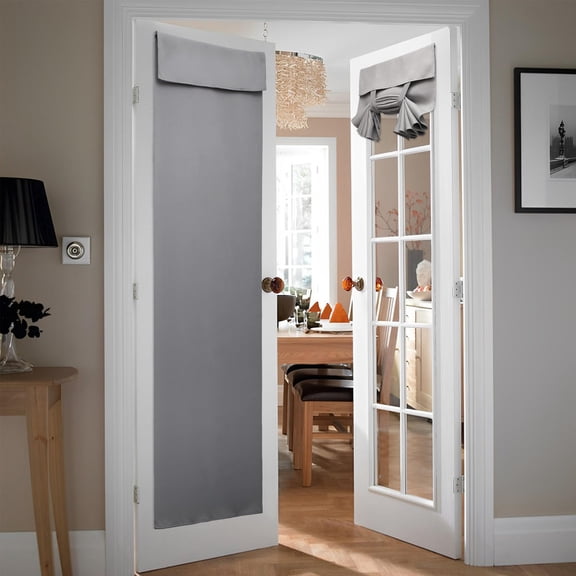 Forsisco French Blackout Door Curtain-Privacy for Glass Door Window No Drill Easy Installed Door Window Curtain (1 Panel Light Grey,8"W x 68"H)