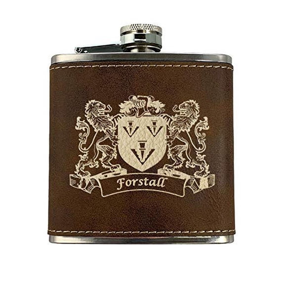 Forstall Irish Coat of Arms Leather Flask - Rustic Brown