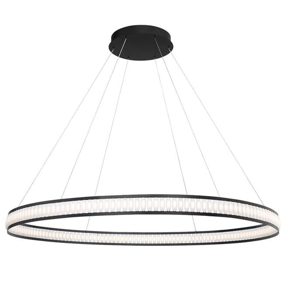 Forster 60in. Matte Black Chandelier - White Acrylic Rings - LED - Dimmable
