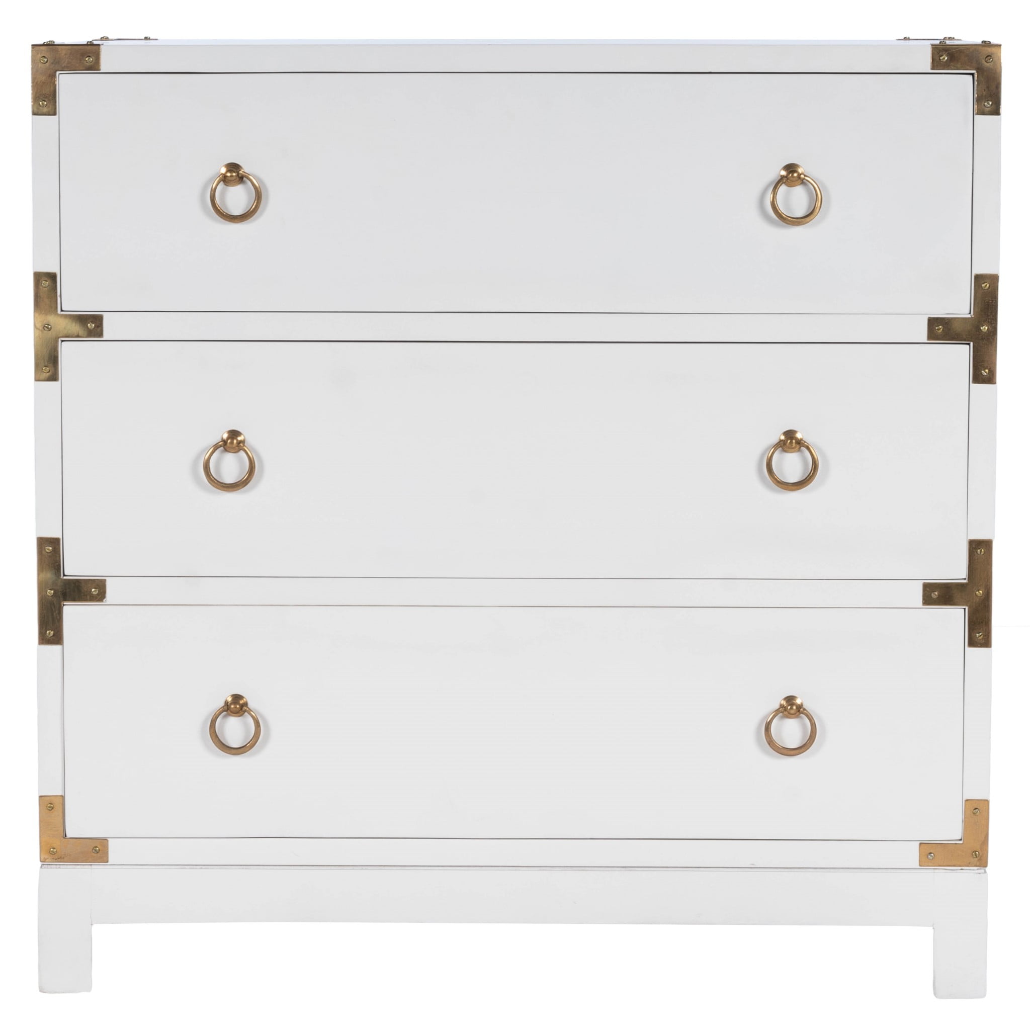 Transitional Glossy White Mango Wood 3-Drawer Dresser