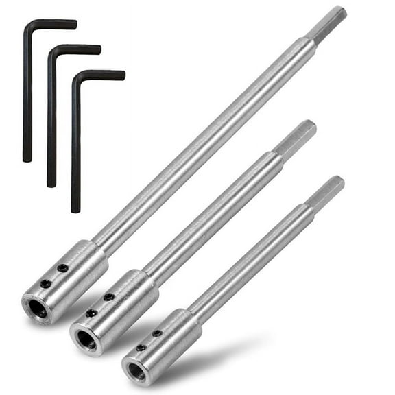 Forstner Bit Extension for 3/8Inch Round Shank, High-Carbon Steel Wood Spade Drill Bit Extender 3PCS