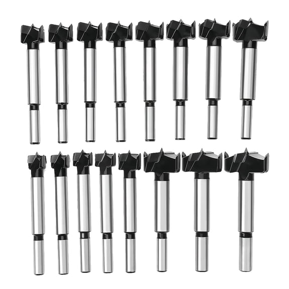 Forstner Drill Bit Set 15-35mm 16 Pcs, Carbide Forstner Bits High Speed Steel Wood Tool Punching Bit Wood Slabs Flat Wing Drilling Hole Hinge Cemented Carbide Drilling Counterbore DC01