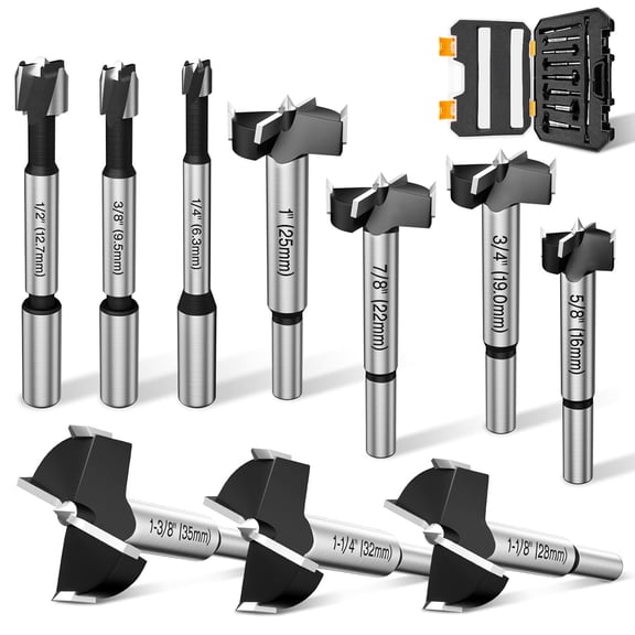 Forstner Drill Bit Set for Wood, 10 Piece Forstner Bits for Wood, Woodworking Drilling, Auger Opener Round Shank Drilling Cutting Tool for Hardwood, Softwood, Plastic, Plywood, MDF