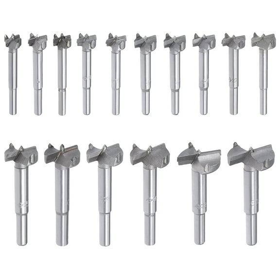 Forstner Wood Boring Drill Bits 15mm to 35mm Dia. Hole Saw Carbide Round Shank for Hinge Plywood MDF CNC Tool 16in1 Set
