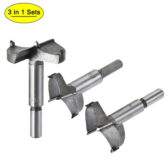 Forstner Wood Boring Drill Bits 42mm 45mm 48mm Dia. Hole Saw Carbide Alloy Steel Round Shank Cutting 3in1 Set