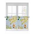thumbnail image 1 of Forsythia Flowers 2 Panel Kitchen Curtains for Small Windows, Spring Yellow Floral Hummingbird Blue Plaid Bathroom Tier Curtain, Short Window Treatment for Bedroom/Living Room 55"x24", 1 of 6