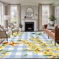 thumbnail image 1 of Forsythia Flowers Area Rugs 8'x10', Small Throw Rugs for Living Room Patio, Spring Yellow Floral Hummingbird Blue Plaid Indoor Outdoor Rug Non-Slip Low Pile Carpet Runner Reversible Floor Mats, 1 of 8