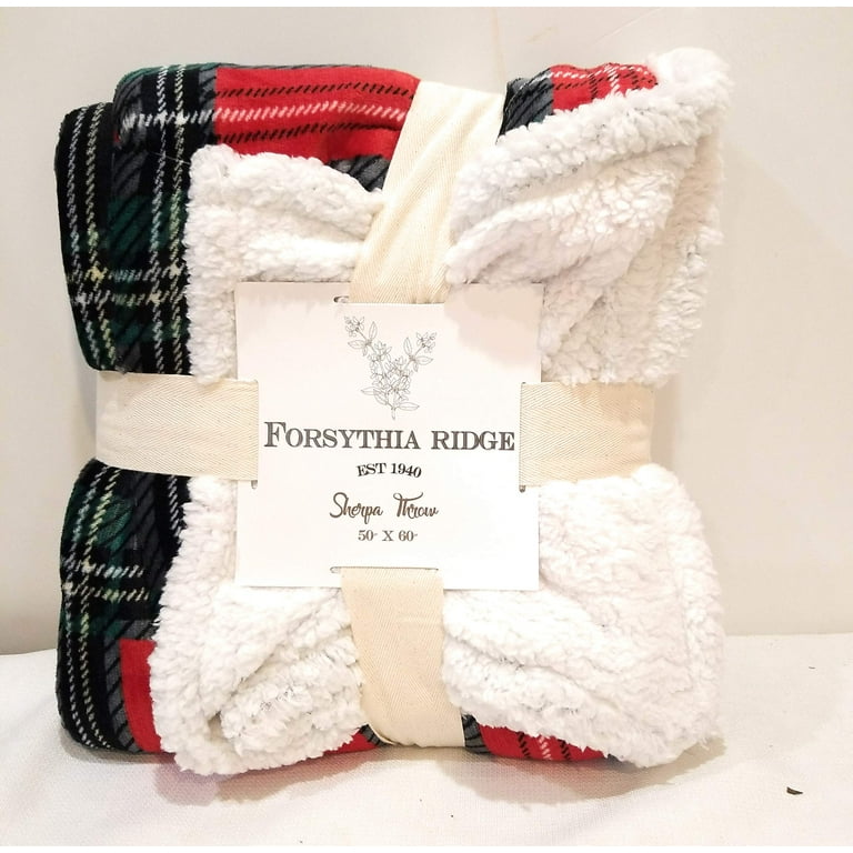 Forsythia Ridge Sherpa Throw Blanket 50 x 60 Red Green Plaid
